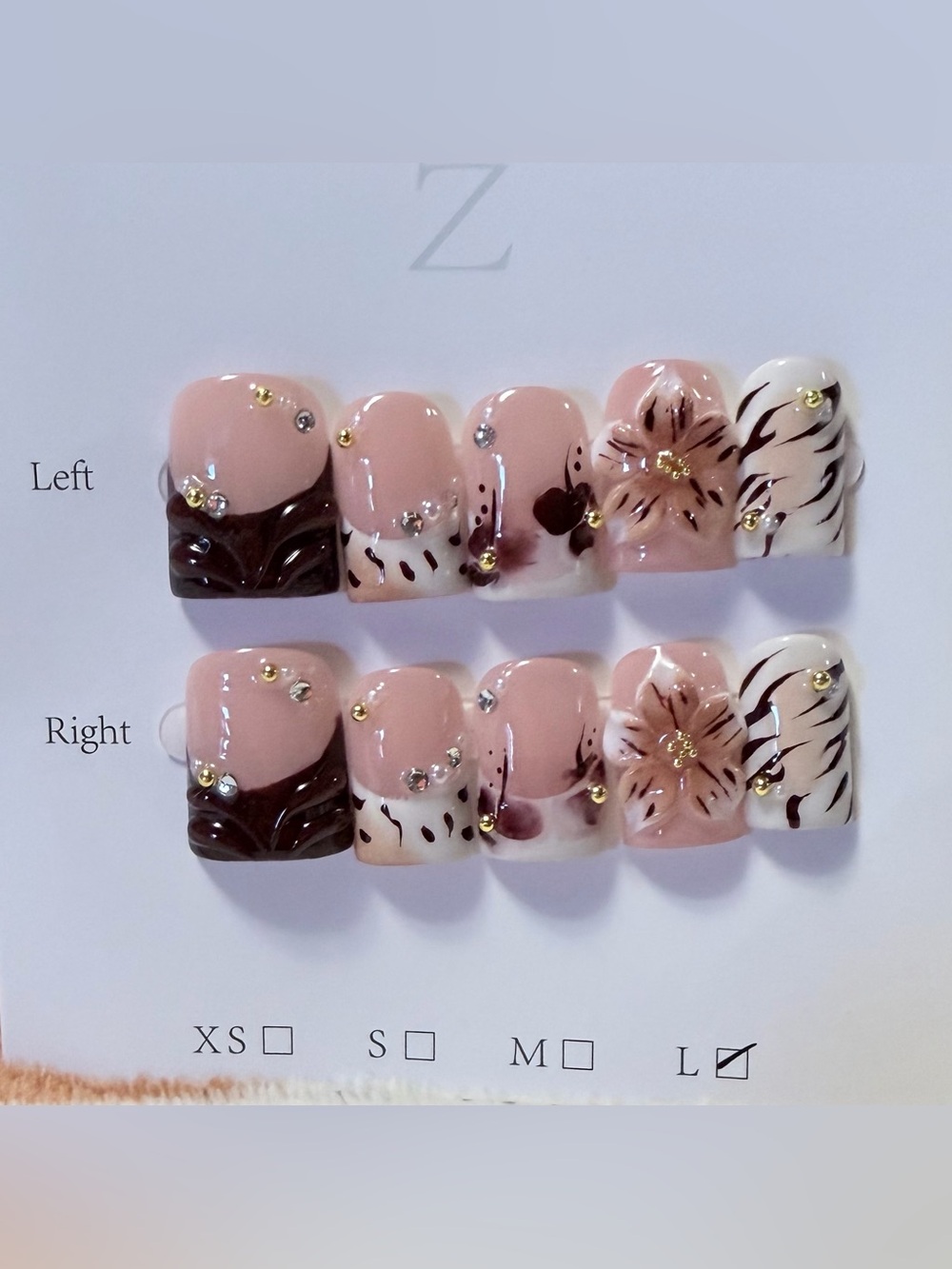 Elegant Pink & Brown Floral Press-On baby duck